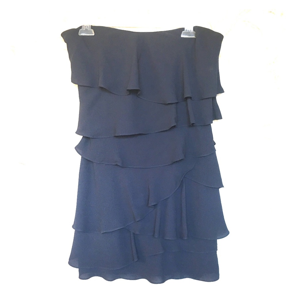 BCBGMaxazria Navy Ruffled Strapless Dress